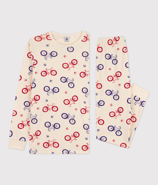 Pyjama v&eacute;lo gar&ccedil;on en coton &eacute;cru/multicouleur