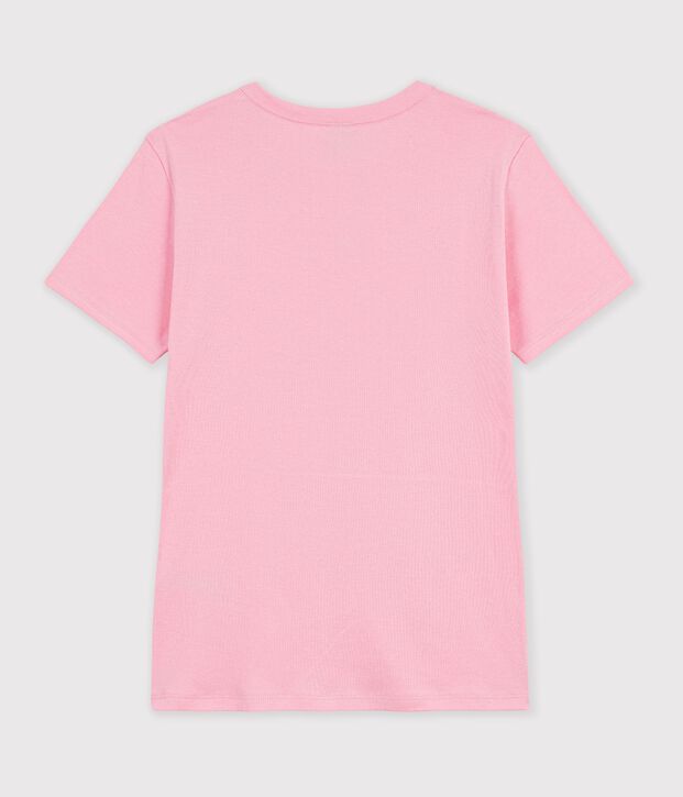 Tee-shirt femme en coton manches courtes uni rose clair