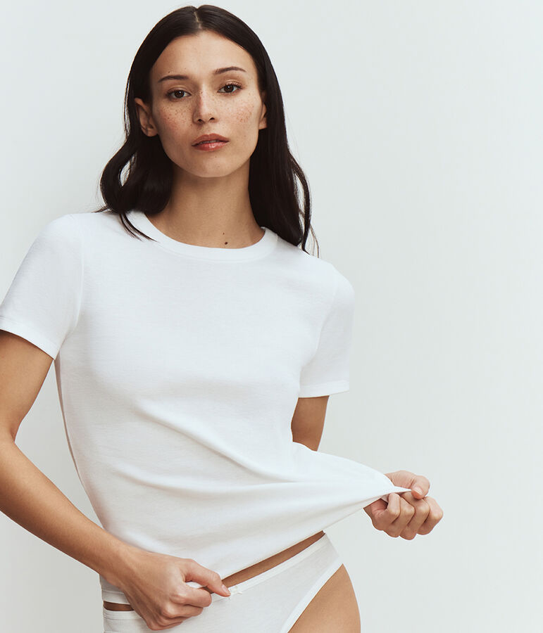Tee-shirt l'Iconique manches courtes en c&ocirc;te unie femme blanc