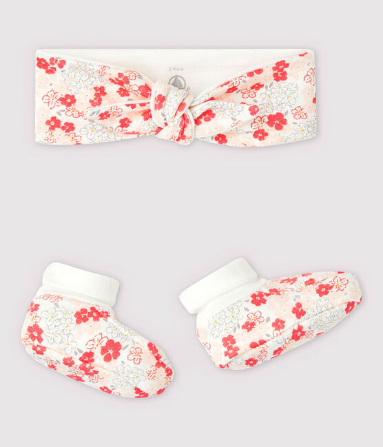 Lot bandeau et chaussons fleuri bébé fille en tubique en coton biologique variante 1