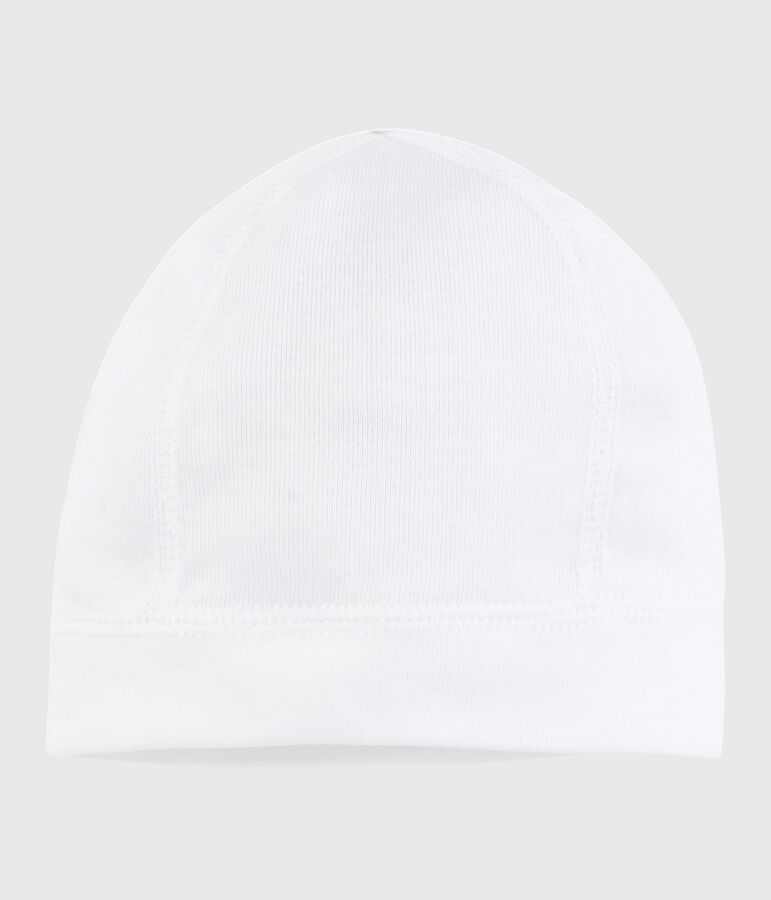 Bonnet naissance b&eacute;b&eacute; blanc en coton blanc ECUME
