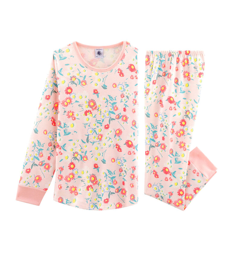 Pyjama petite fille en c&ocirc;te blanc/multicouleur