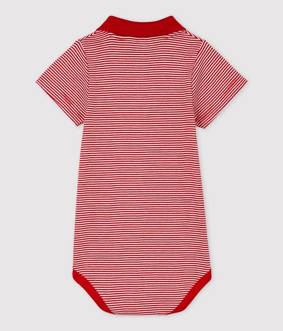 Body col polo en coton manches courtes bébé garçon rouge TERKUIT/blanc MARSHMALLOW
