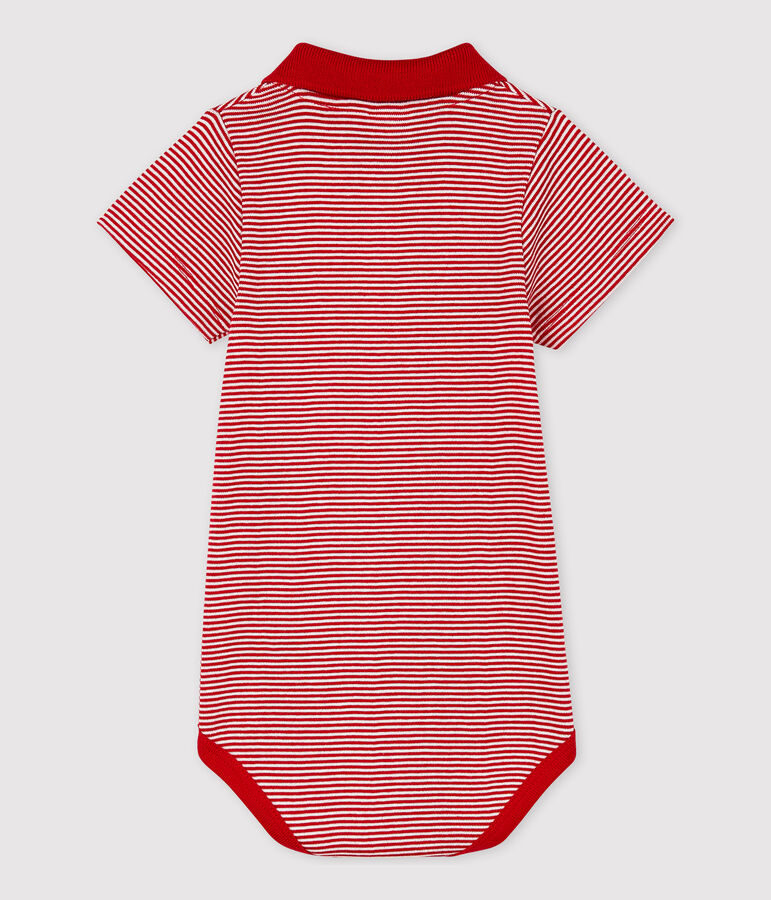 Body col polo en coton manches courtes b&eacute;b&eacute; gar&ccedil;on rouge TERKUIT/blanc MARSHMALLOW
