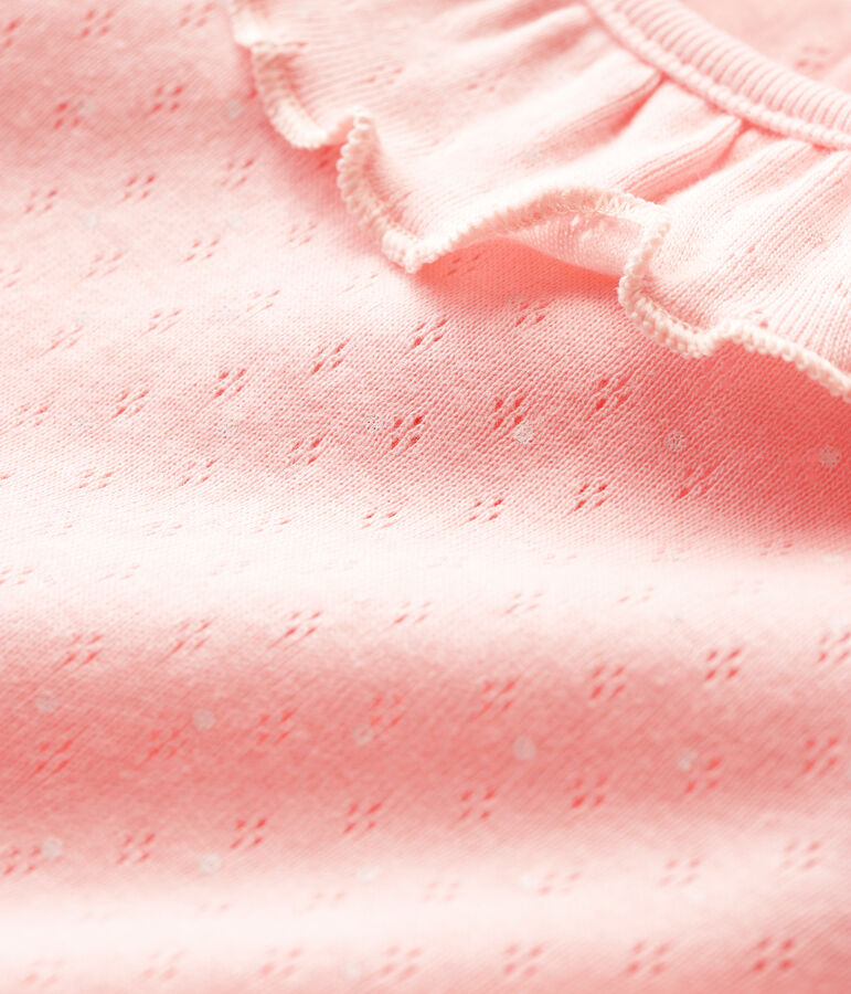 Blouse ajour&eacute;e manches courtes en coton b&eacute;b&eacute; fille rose MINOIS/blanc ECUME