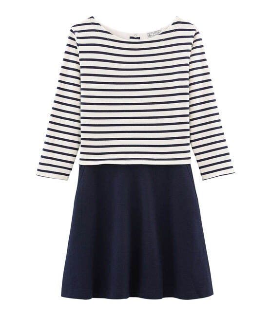 Robe manches longues femme bleu SMOKING/beige COQUILLE
