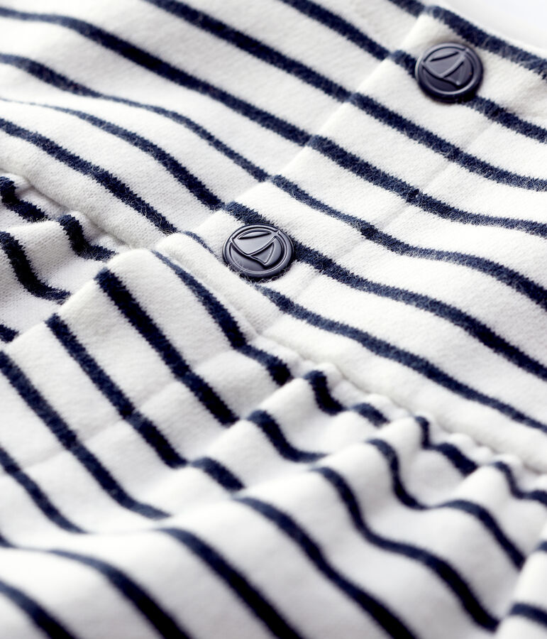 Cardigan en molleton b&eacute;b&eacute;. blanc MARSHMALLOW/bleu SMOKING