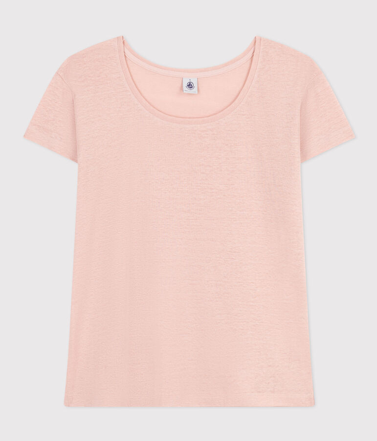 Tee-shirt Le Droit col rond en lin femme rose SALINE
