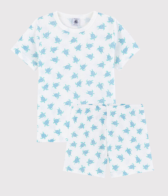 Pyjacourt tortues petit garçon-petite fille en coton ultra léger blanc MARSHMALLOW/blanc MULTICO