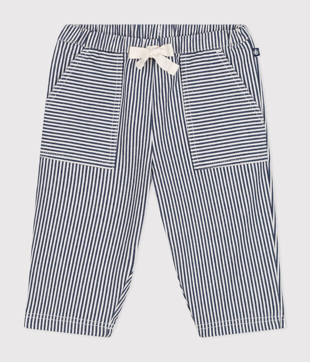 Pantalon en toile b&eacute;b&eacute; bleu/blanc