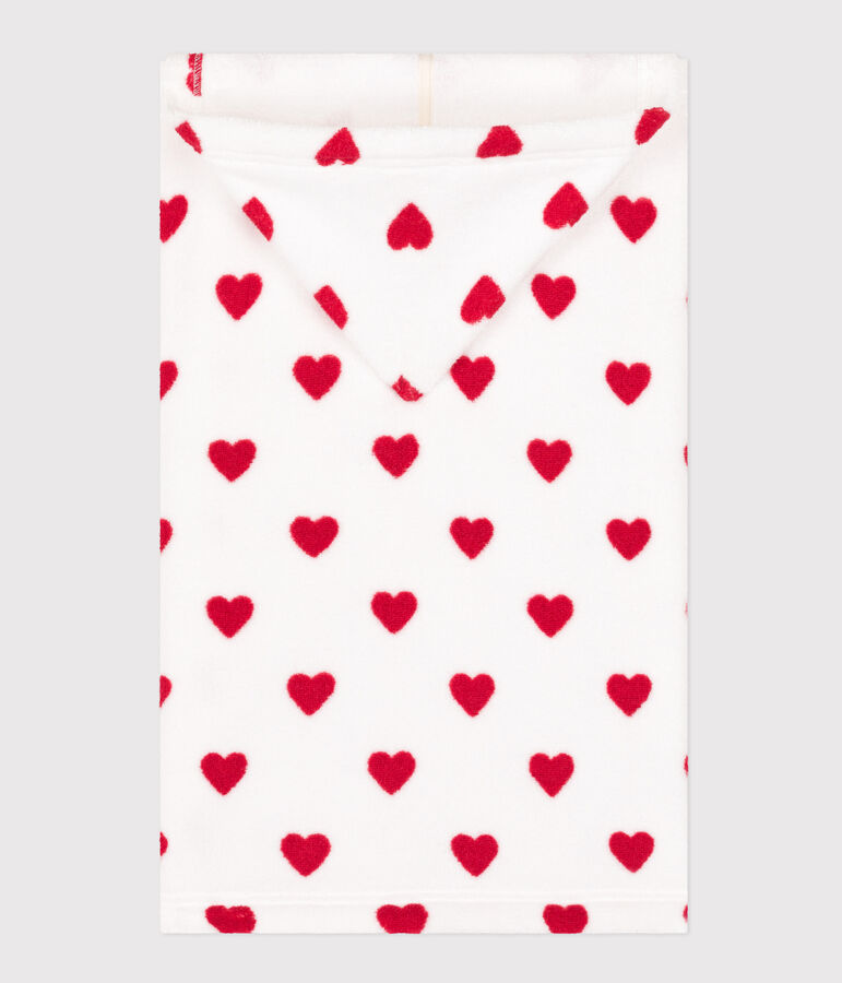 Cape de bain coeurs b&eacute;b&eacute; en &eacute;ponge blanc MARSHMALLOW/rouge TERKUIT