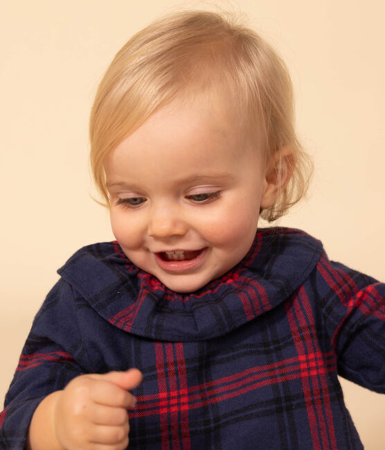 Blouse manches longues en flanelle bébé bleu SMOKING/blanc MULTICO