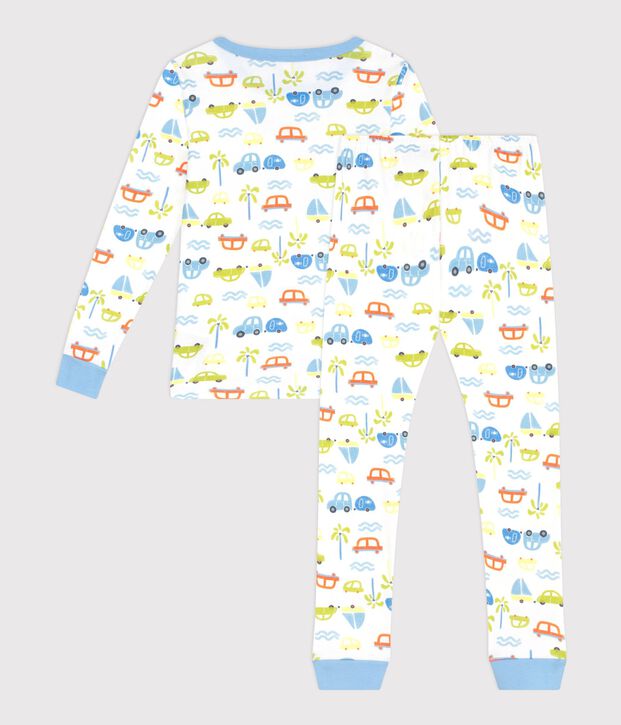 Pyjama tr&egrave;s ajust&eacute; enfant en coton imprim&eacute; voitures blanc/multicouleur