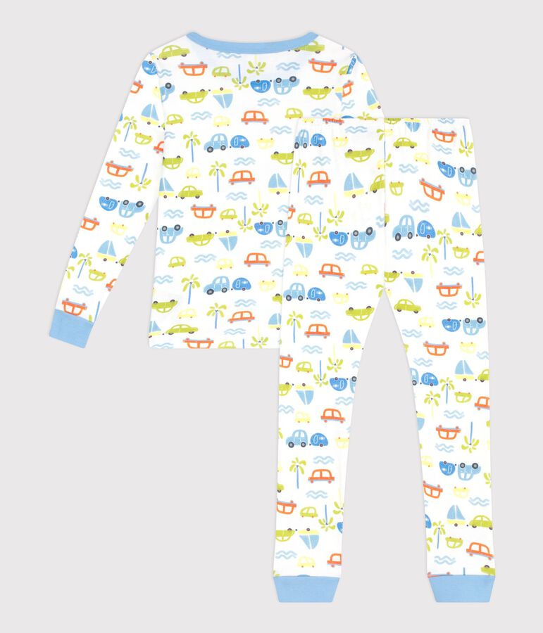 Pyjama tr&egrave;s ajust&eacute; enfant en coton imprim&eacute; voitures blanc/multicouleur