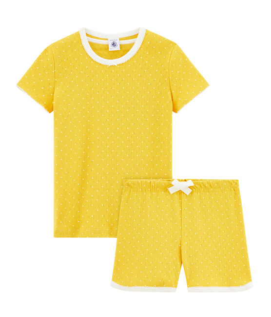Pyjacourt petite fille en côte jaune HONEY/blanc MARSHMALLOW