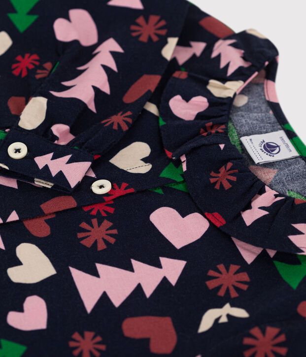 Blouse manches longues en flanelle enfant fille bleu/multicouleur