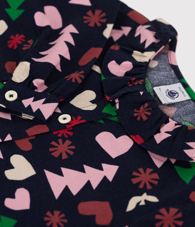 Blouse manches longues en flanelle enfant fille bleu SMOKING/blanc MULTICO