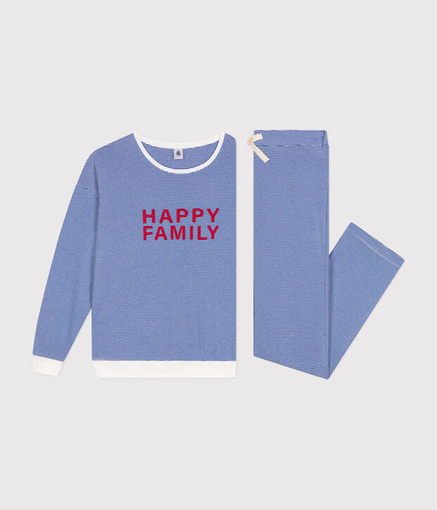 Pyjama en coton ray&eacute; femme bleu/blanc
