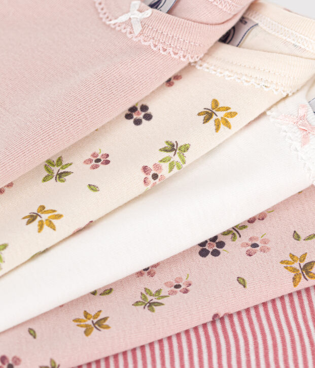 Lot de 5 bodies manches longues fleurs en coton b&eacute;b&eacute; multicouleur