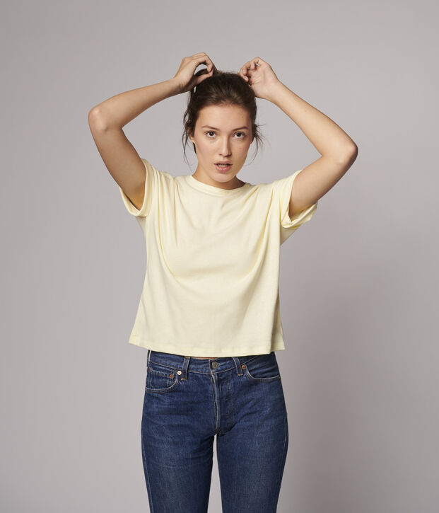 T-shirt en coton/lin uni Femme blanc