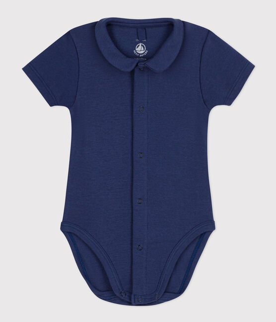 Body manches courtes à col en coton bébé bleu CHALOUPE
