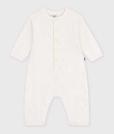 Combinaison bébé en tricot laine et coton uni