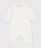 Combinaison b&eacute;b&eacute; en tricot laine et coton uni blanc