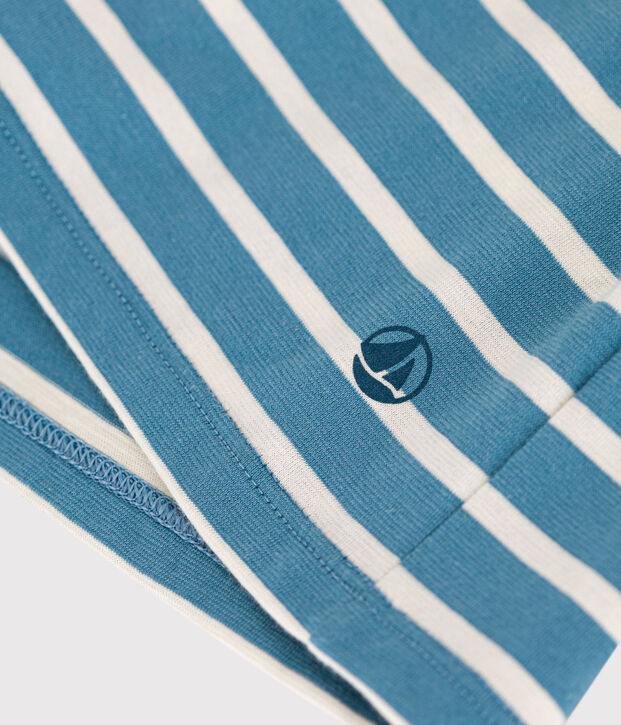 Tee-shirt LE DROIT col rond en coton Femme bleu/&eacute;cru