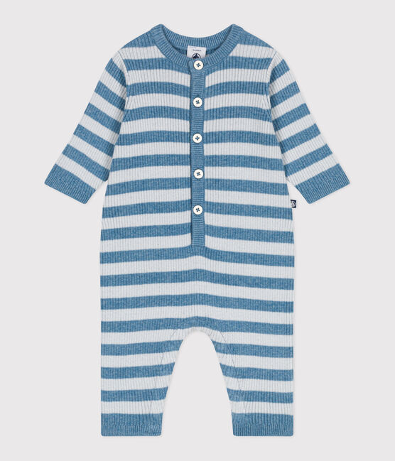 Combinaison bébé rayée en tricot laine et coton bleu ADRIATIC/ CO2