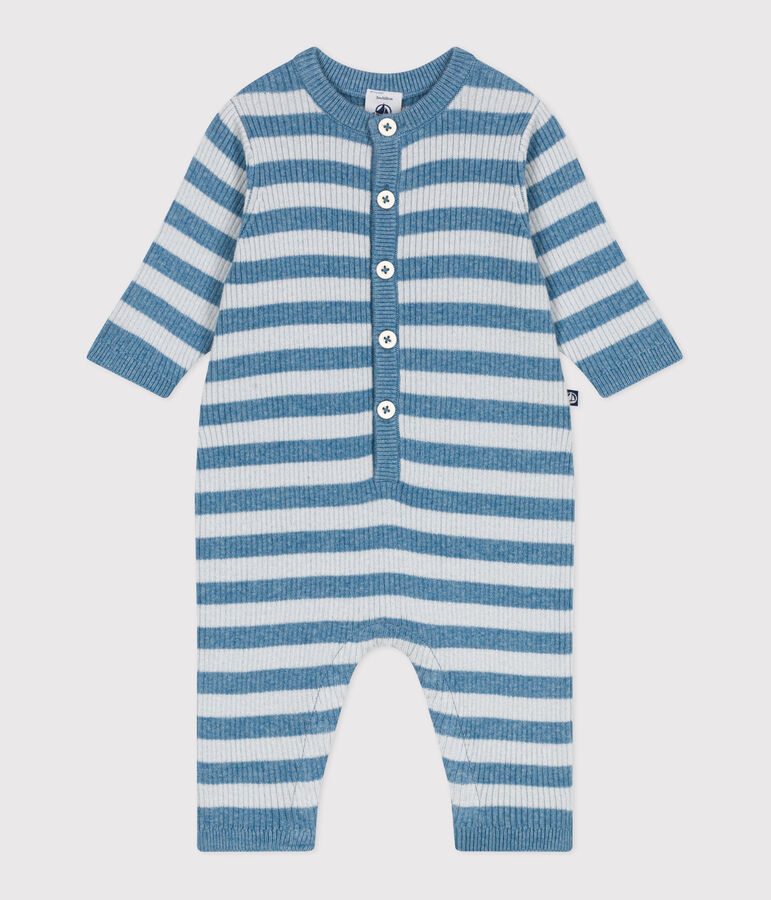Combinaison b&eacute;b&eacute; ray&eacute;e en tricot laine et coton bleu ADRIATIC/ CO2