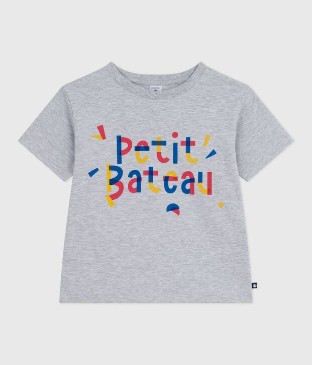 Tee-shirt enfant &agrave; manches courtes imprim&eacute; gris chin&eacute;