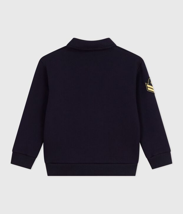 Sweatshirt esprit polo enfant en coton uni bleu