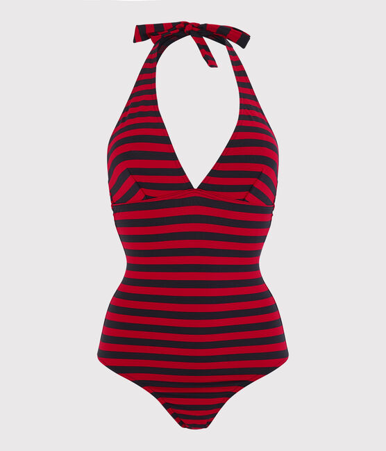 Maillot de bain 1 pièce reyclé Femme bleu SMOKING/rouge TERKUIT