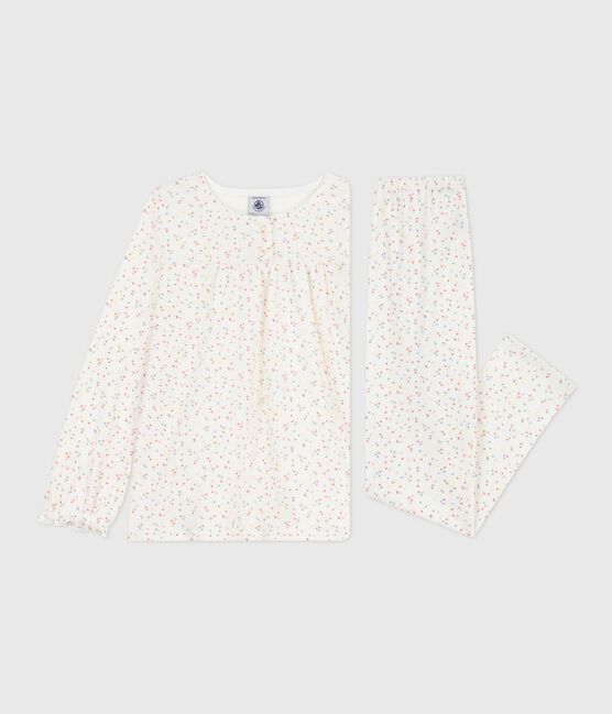 Pyjama enfant en coton imprimé pois blanc MARSHMALLOW/blanc MULTICO