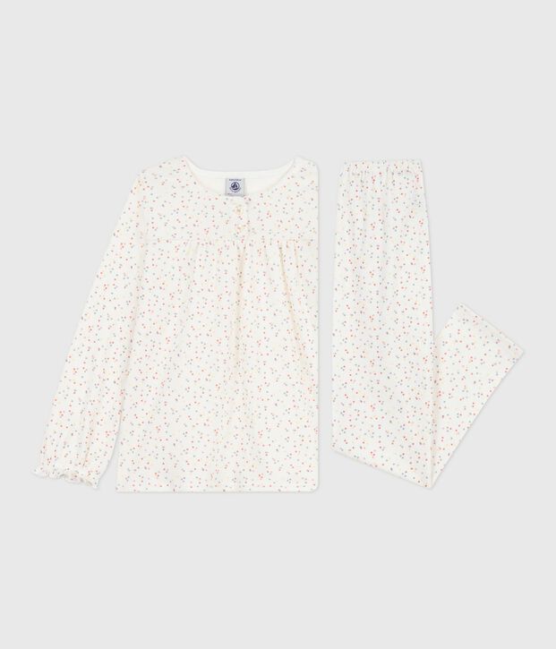 Pyjama enfant en coton imprim&eacute; pois blanc/multicouleur