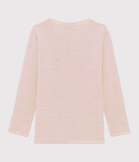 Tee-shirt manches longues milleraies petite fille en laine et coton rose CHARME/blanc MARSHMALLOW