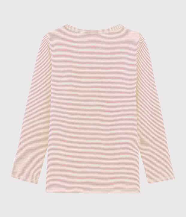 Tee-shirt manches longues milleraies petite fille en laine et coton rose/blanc