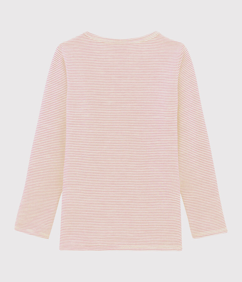 Tee-shirt manches longues milleraies petite fille en laine et coton rose/blanc