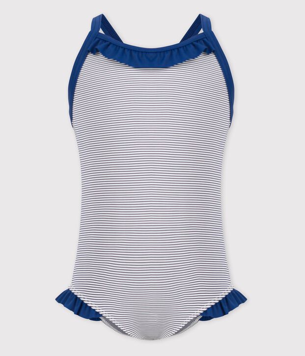 Maillot de bain 1 pi&egrave;ce iconique enfant fille bleu/blanc