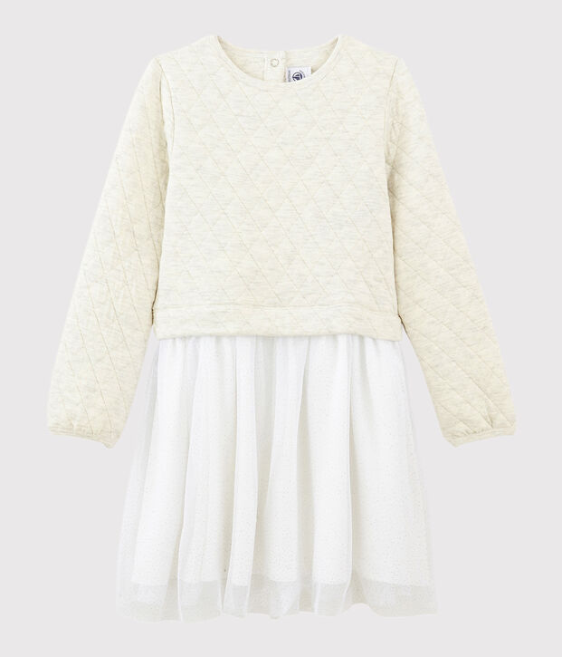 Robe manches longues enfant fille beige chin&eacute;