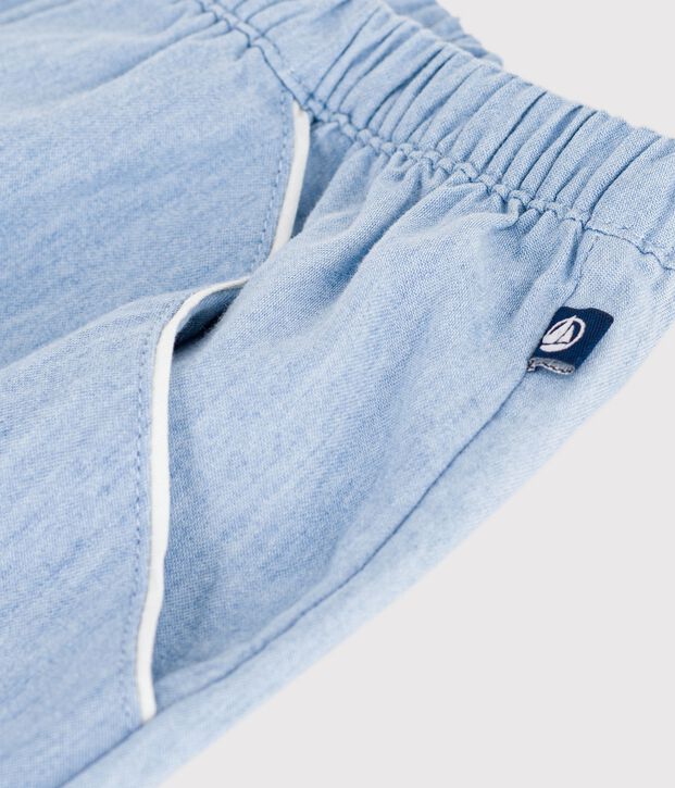 Short enfant en coton uni bleu