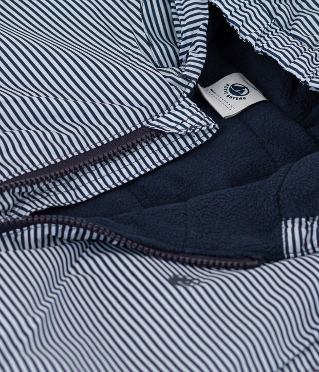 Coupe vent chaud en polyester recycl&eacute; enfant fille/gar&ccedil;on bleu/blanc