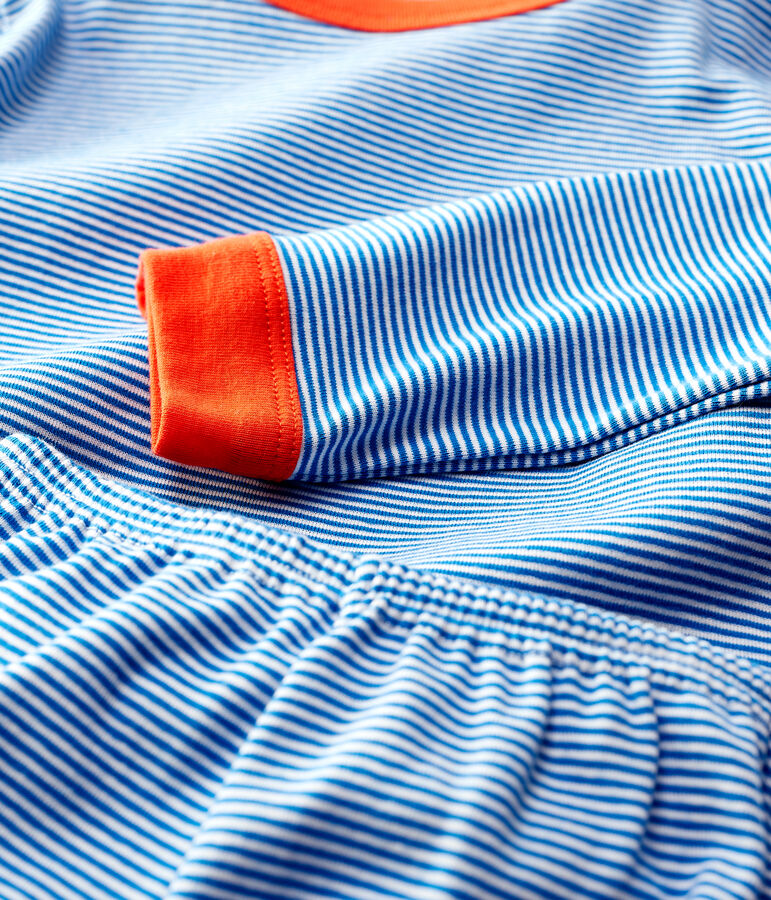 Pyjama &agrave; rayures milleraies petit gar&ccedil;on en coton bleu/blanc