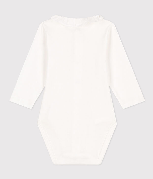 Body manches longues &agrave; collerette en coton b&eacute;b&eacute; blanc