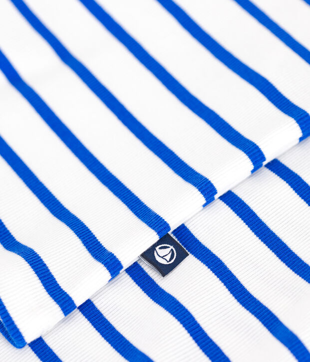 Pyjama short femme en coton &agrave; bretelles &agrave; rayures blanc/bleu