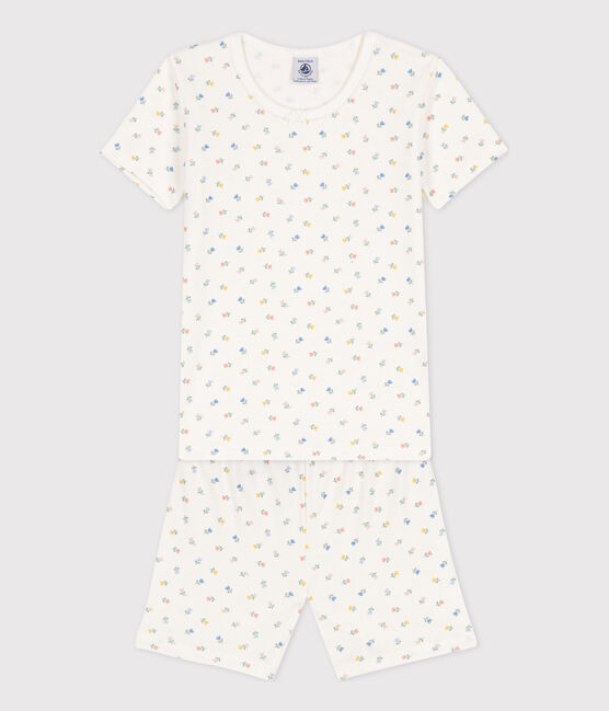 Pyjacourt ajusté en coton petite fille blanc MARSHMALLOW/blanc MULTICO
