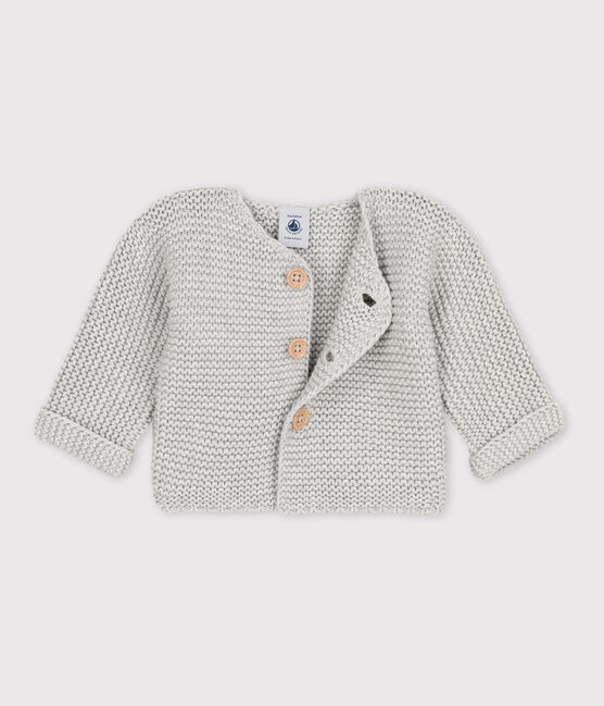 Cardigan bébé tricot point mousse en coton gris BELUGA CHINE