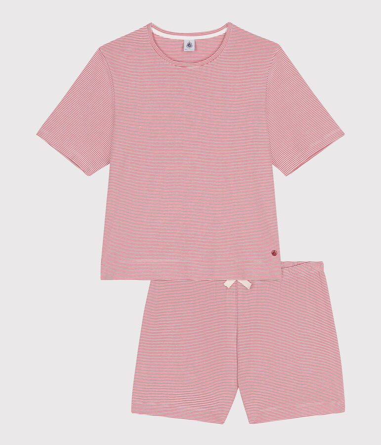 Pyjama short femme en coton &agrave; rayures rose ROSEWOOD/ MARSHMALLOW