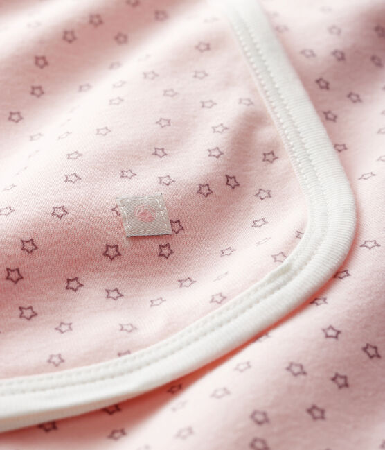 Drap de maternité bébé en côte rose FLEUR/gris CONCRETE