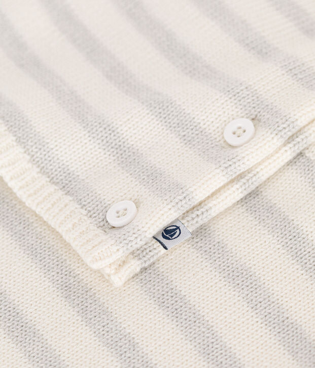 Ensemble b&eacute;b&eacute; deux pi&egrave;ces en tricot laine et coton blanc/beige